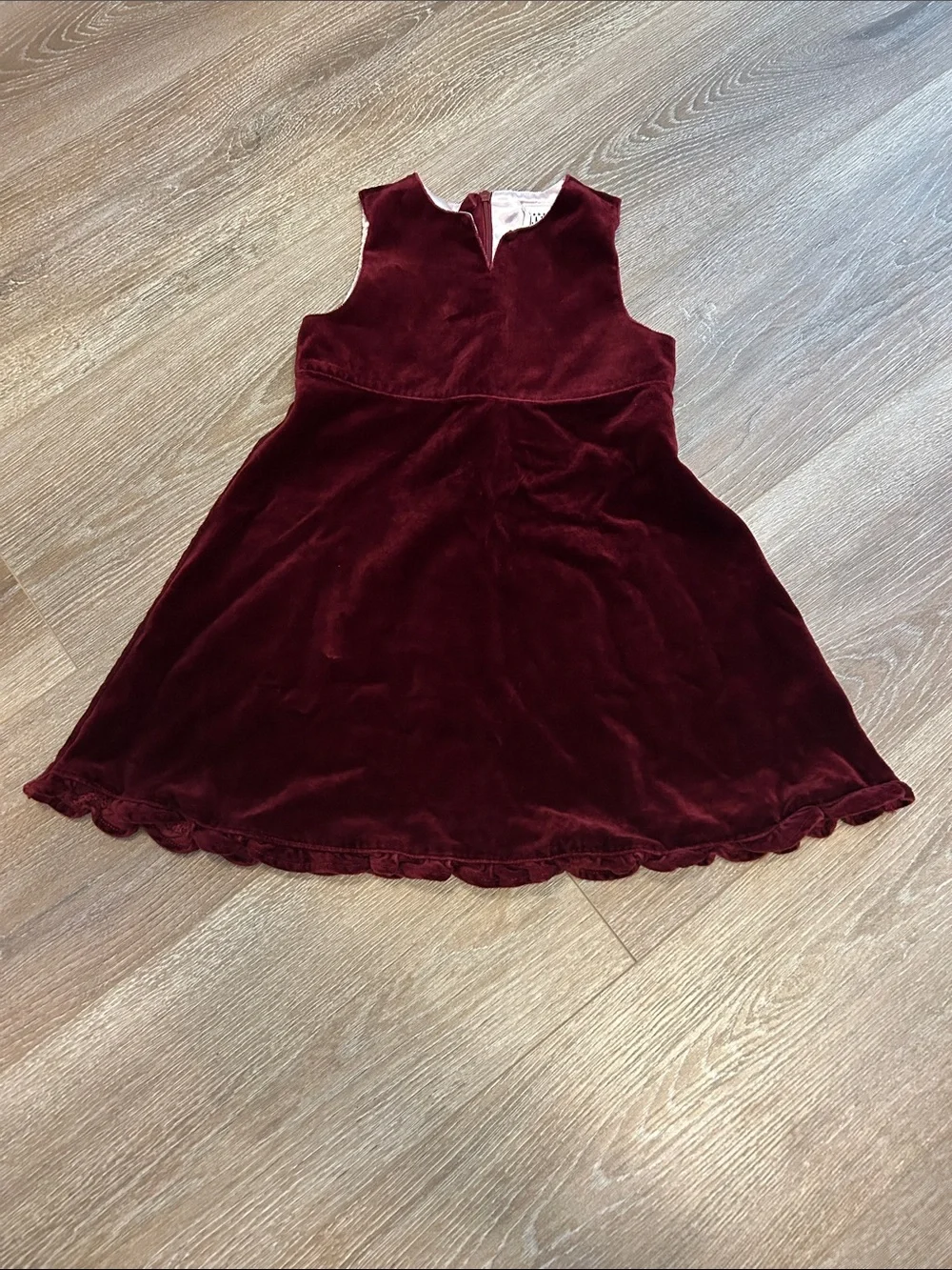 GAP Girls' Burgundy Velvet Dress with Scalloped Hem